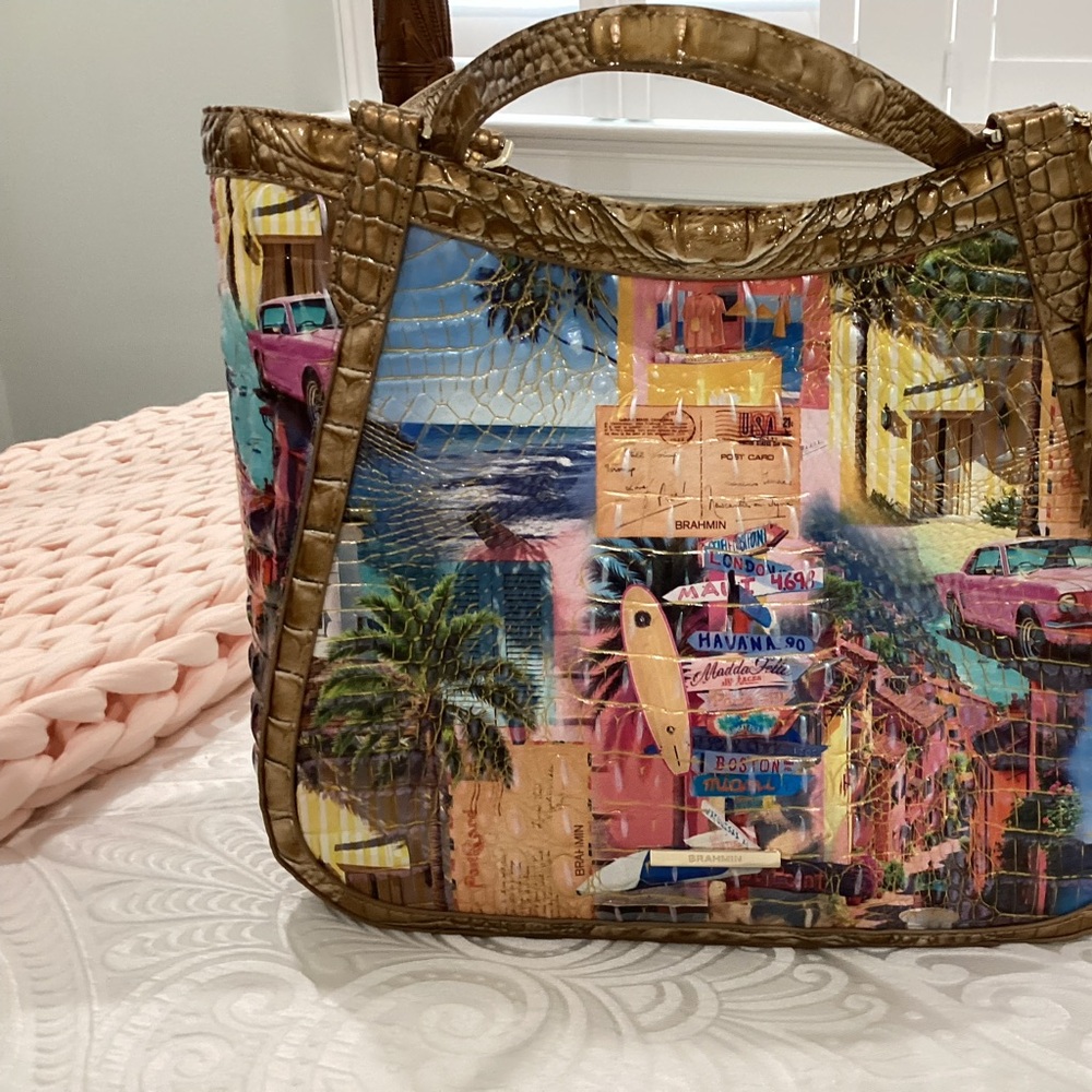 Brahmin Gold-Trim Multicolor Tropical Print Tote